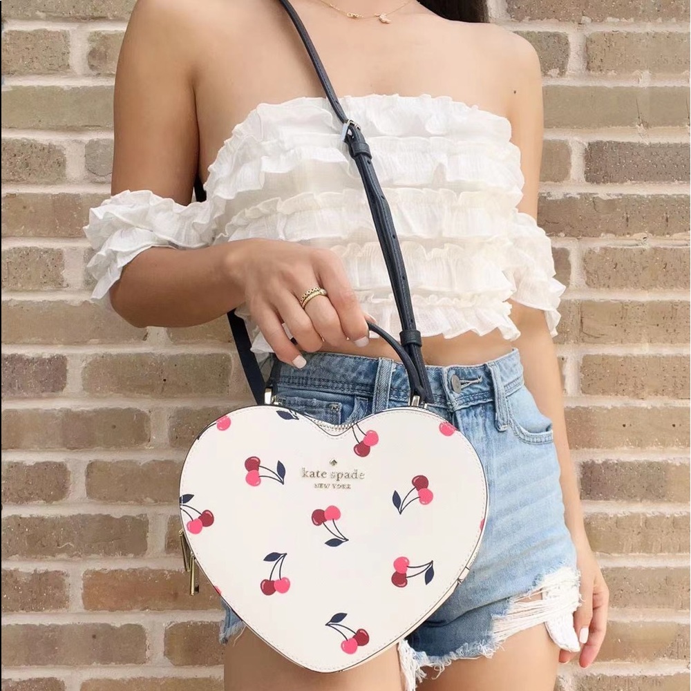 Kate Spade New York Love Shack Red Cherry Heart Crossbody Cream Multi